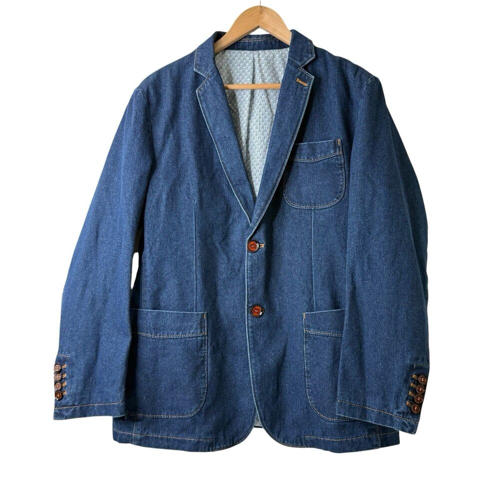 FOOCHIGER Denim Blazer Jacket Mens L (Tag 3XL) Dark Wash Workwear Chore Outdoor